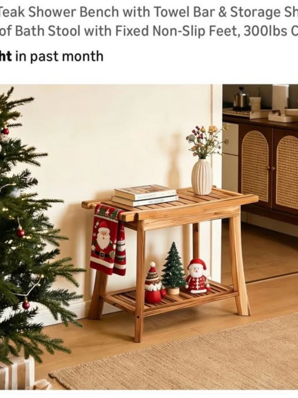 Teak Wood Shower Bench with Towel Bar - Natural Teak